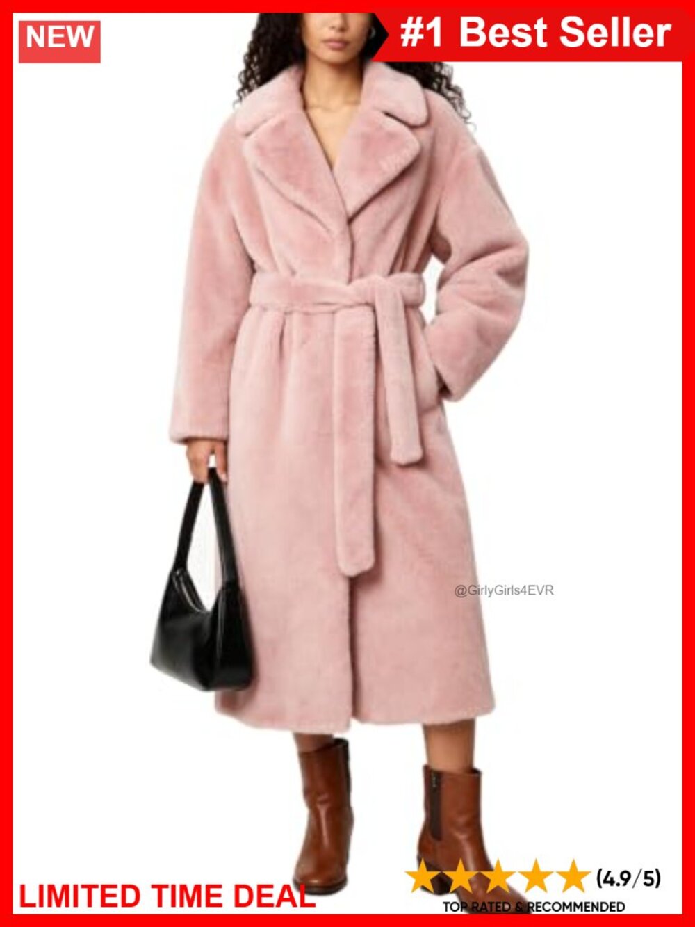 Womens Long Faux Fur Coat Winter Shawl Lapel Open Front Belted Overcoat